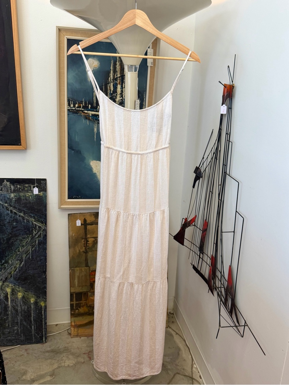 Anthropologie brand Cloth & SWomen’s Cream Maxi Slip Dress with Spaghetti Straps